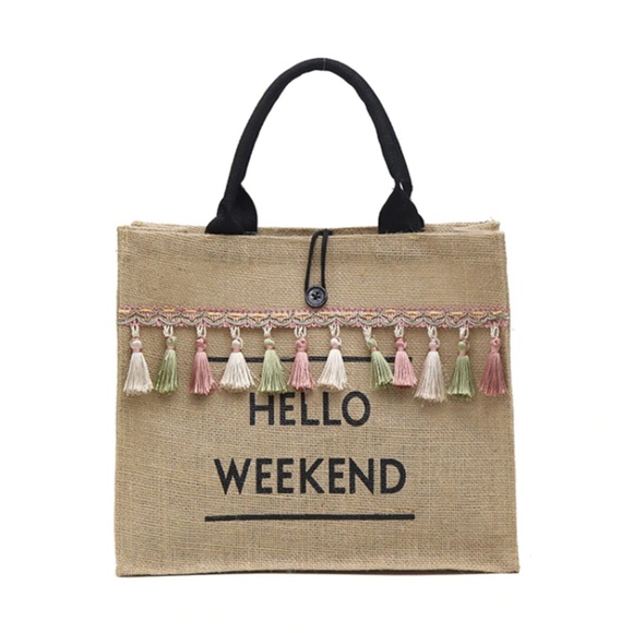 Hello Weekend Mode- Tassel Linen Shoulder Bag - Picture 5 of 8